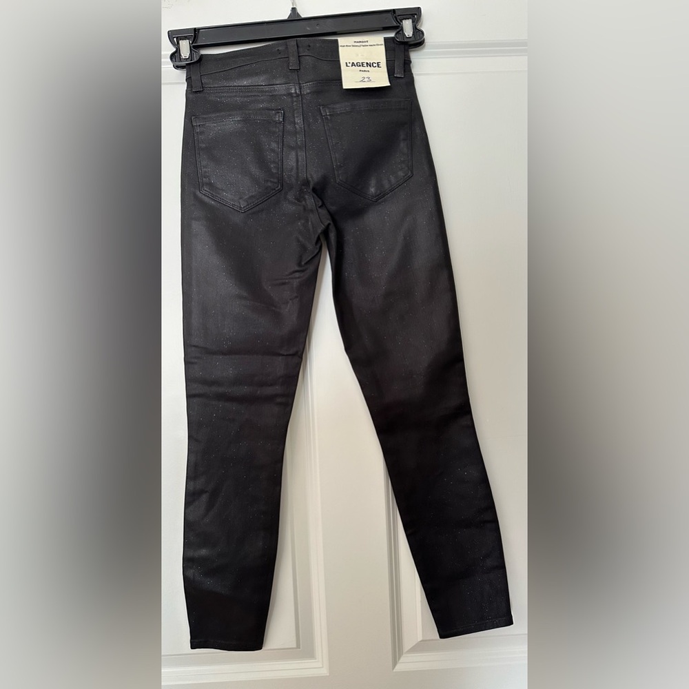 L’AGENCE Margot High-Rise Skinny black coated with Silver Giltter Jean | 23 NWT - Picture 3 of 7